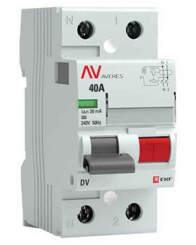DV 2P 40А/ 30мА (A)  AVERES (rccb-2-40-30-a-av). Выключатели дифференциального тока (УЗО). EKF в Томске