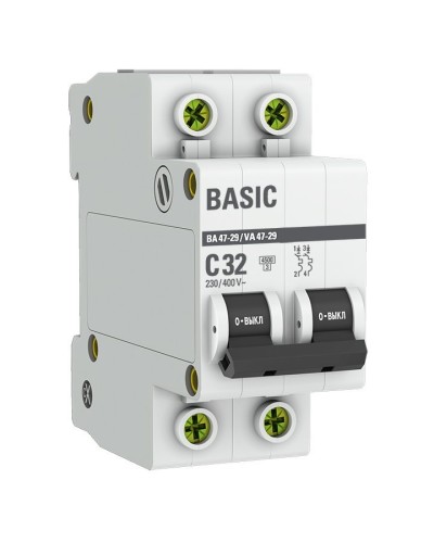 Автоматический выключатель 2P 32А (C) 4,5кА ВА 47-29 Basic (mcb4729-2-32C): Автоматический выключатель в Томске