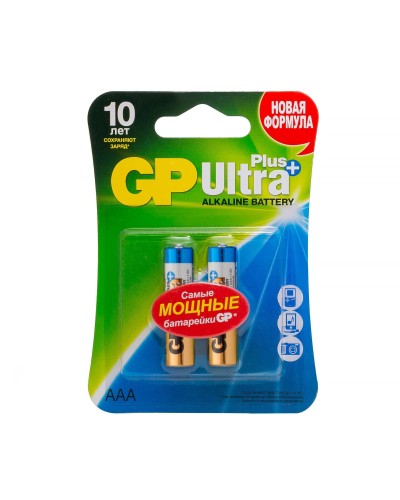 GP Ultra Plus Alkaline 24A AAA (GP 24AUP-2CR2), упак. 2 шт. БЛИСТЕР. Алкалиновые батарейки. GP Batteries в Томске