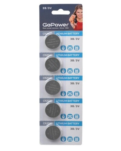CR2032 GoPower, упак. 5 шт., БЛИСТЕР. Литиевый элемент питания. GoPower в Томске