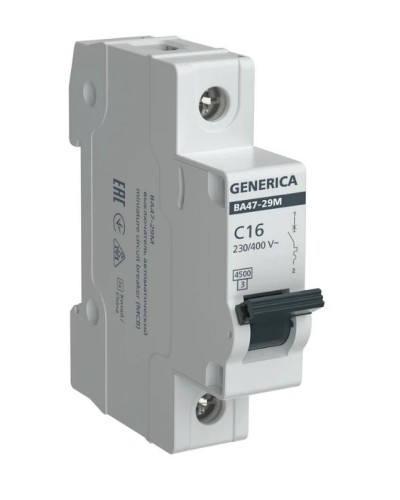 GENERICA ВА47-29М 1P C 16А 4,5кА (MVA21-1-016-C-G). Автоматический выключатель. IEK в Томске