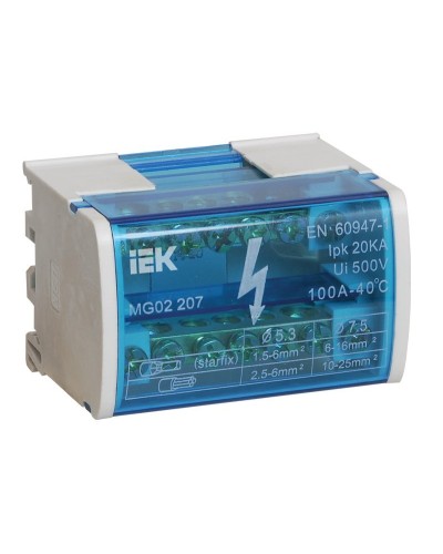 ШНК 2х7 L+PEN (YND10-2-07-100). Шина на DIN-рейку в корпусе (кросс-модуль). IEK в Томске