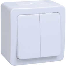 Выключатель 2-клавишный ВС20-2-0-ГПБ открытой установки IP54 белый ГЕРМЕС PLUS (EVMP20-K01-10-54-EC). Выключатель. IEK