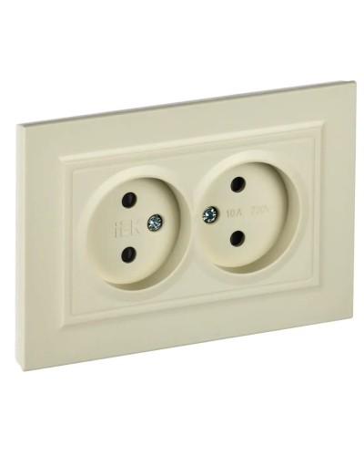 Розетка 2-местная без з/к РСш12-2-БрКр бежевый BRITE (BR-R23-10-K10-F). Розетка без заземления с защитными шторками в сборе. IEK в Томске