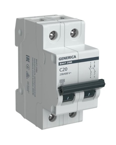 GENERICA ВА47-29М 2P C 20А 4,5кА (MVA21-2-020-C-G). Автоматический выключатель. IEK в Томске