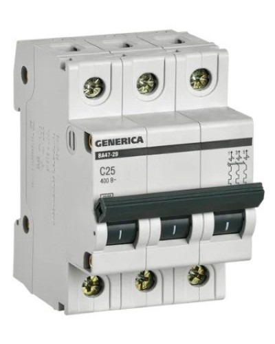 GENERICA ВА47-29 3P C 25А 4,5кА (MVA25-3-025-C). Автоматический выключатель. IEK в Томске