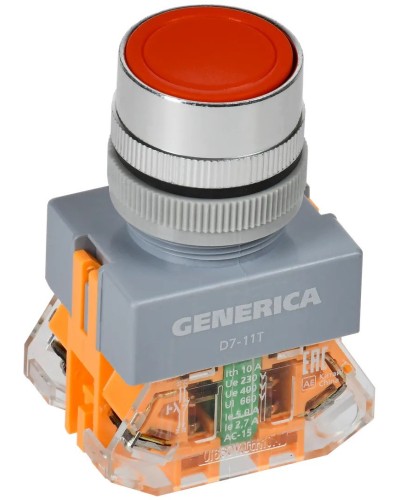 Кнопка D7-11T d=22мм красная GENERICA (BBT50-11T-3-21-K04-G). Кнопка управления с фиксацией. IEK в Томске