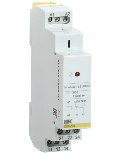 Реле промежуточное модульное OIR 2 контакта 8А 12В AC/DC (OIR-208-ACDC12V). Реле промежуточное модульное. IEK в Томске