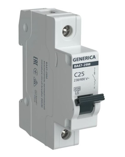 GENERICA ВА47-29М 1P C 25А 4,5кА (MVA21-1-025-C-G). Автоматический выключатель. IEK в Томске