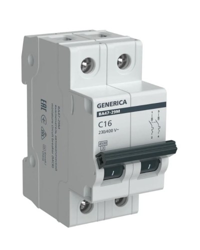 GENERICA ВА47-29М 2P C 16А 4,5кА (MVA21-2-016-C-G). Автоматический выключатель. IEK в Томске