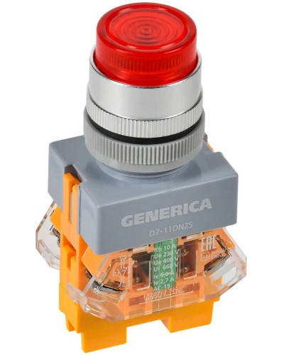 Кнопка D7-11DNZS d=22мм красная GENERICA (BBT50-11DNZS-3-11-K04-G). Кнопка управления с подсветкой и фиксацией. IEK в Томске