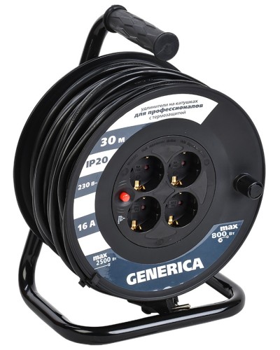 УК30 4 места 2P+PE, 30м GENERICA (WKP20-16-04-30-G). Удлинитель на катушке с термозащитой, 3х1,5кв.мм. IEK в Томске