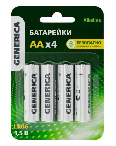 Батарейка Alkaline LR06/AA GENERICA (4 шт) (ABT-LR06-ST-L04-G). Батарейка щелочная. IEK в Томске