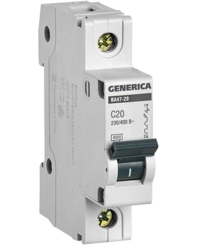 GENERICA ВА47-29 1P C 20А 4,5кА (MVA25-1-020-C). Автоматический выключатель. IEK в Томске