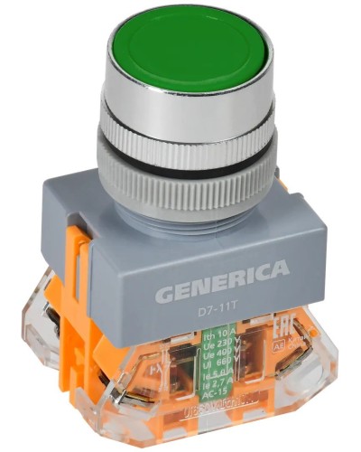 Кнопка D7-11T d=22мм зеленая GENERICA (BBT50-11T-3-21-K06-G). Кнопка управления с фиксацией. IEK в Томске