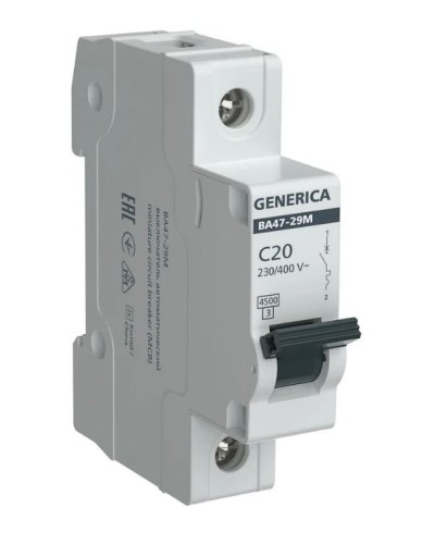 GENERICA ВА47-29М 1P C 20А 4,5кА (MVA21-1-020-C-G). Автоматический выключатель. IEK в Томске
