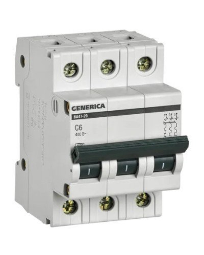 GENERICA ВА47-29 3P C 6А 4,5кА (MVA25-3-006-C). Автоматический выключатель. IEK в Томске
