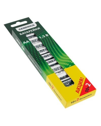 Батарейка Alkaline LR06/AA GENERICA (12 шт) ПРОМО (ABT-LR06-ST-B12-G). Батарейка щелочная. IEK в Томске