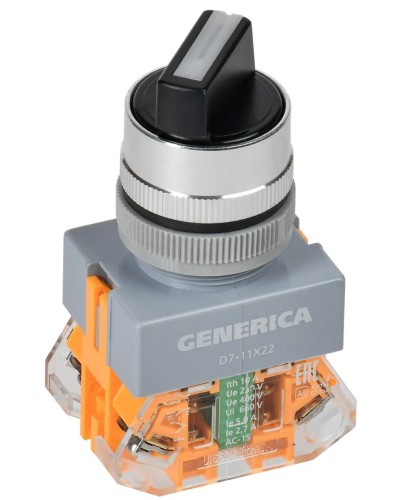 Переключатель D7-11X22 на 2 положения черный GENERICA (BSW50-11X22-3-22-2-K02-G). Переключатель с самовозвратом. IEK в Томске