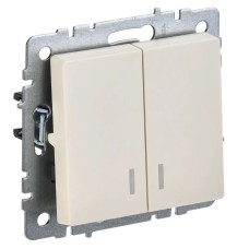 Выключатель 2-клавишный ВС10-2-1-БрКр бежевый BRITE (BR-V20-1-10-K10). Выключатель с индикацией. IEK