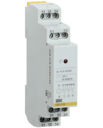 Реле промежуточное модульное OIR 3 контакта 16А 12В AC/DC (OIR-316-ACDC12V). Реле промежуточное модульное. IEK в Томске
