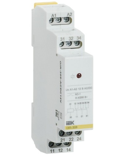 Реле промежуточное модульное OIR 3 контакта 8А 230В AC (OIR-308-AC230V). Реле промежуточное модульное. IEK в Томске