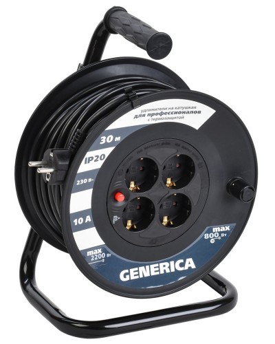 УК30 4 места 2P+PE, 30м GENERICA (WKP10-10-04-30-G). Удлинитель на катушке с термозащитой, 3х1,0кв.мм. IEK в Томске