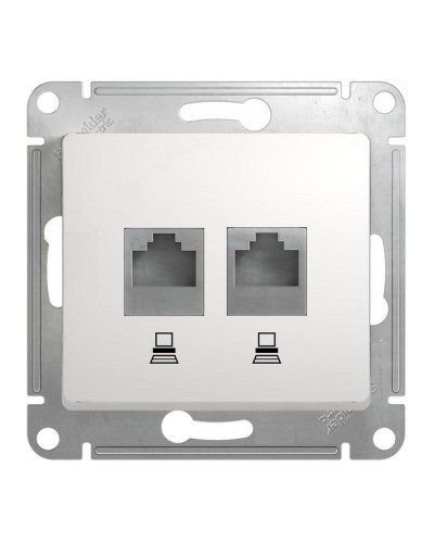 Glossa розетка RJ45+RJ45 2-местная, кат. 5Е, скрытой установки, механизм, белый (GSL000185KK). Розетка компьютерная. Systeme Electric в Томске