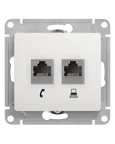 Glossa розетка RJ11+RJ45, 2-местная, кат. 5Е, скрытой установки, механизм, белый (GSL000185). Розетка компьютерная + телефонная. Systeme Electric в Томске