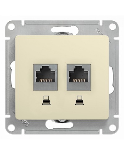 Glossa розетка RJ45+RJ45 2-местная, кат. 5Е, скрытой установки, механизм, бежевый (GSL000285KK). Розетка компьютерная. Systeme Electric в Томске