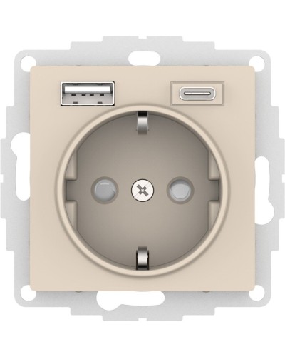 AtlasDesign розетка 1-местная с 2 USB A+C, скрытой установки, механизм, бежевый (ATN000232). Розетка с USB. Systeme Electric в Томске