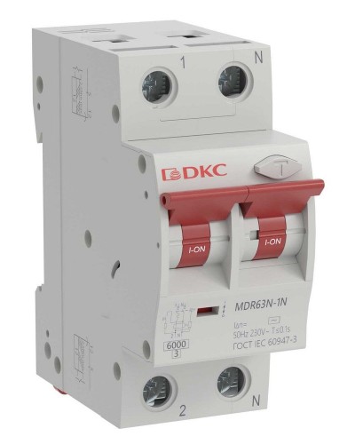 YON max MDR, 1P+N, 30mA, 63A, 6kA, А (MDR63N-1N2C63-A). Автоматический выключатель дифференциального тока. ДКС в Томске