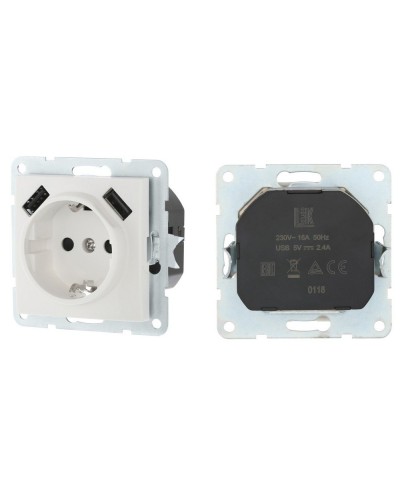 Розетка с з/к + 2xUSB разъема, 2А, белый LK60 (868004-1). Розетка. Экопласт в Томске
