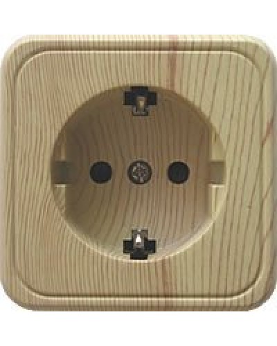 Розетка одинарная открытой установки с з/к, сосна, LK Standard (813225). Розетка с заземляющими контактами и защитными шторками. Экопласт в Томске